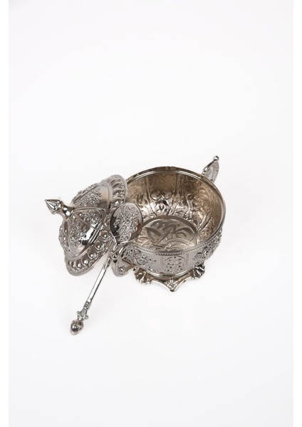 Bakır Zamak Şekerlik Kase, 11X13 Cm, Kaşık Dahil