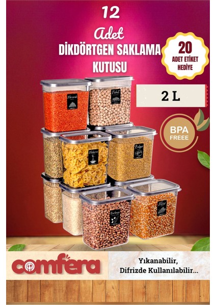 12'li 24 Parça Dikdörtgen Saklama Kabı Seti, Gri, Ekonomik ve Pratik Kullanım