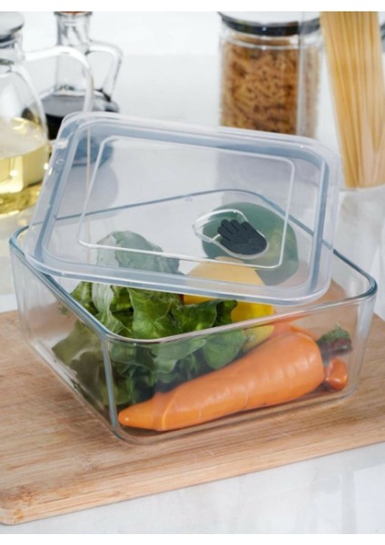 Olivya Kare Vakumlu Saklama Kabı, 2,7 Lt, Turuncu Renkli ve Şık Tasarım