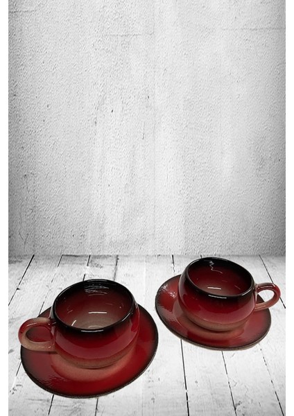 Kırmızı Siyah Dekoratif Çay Kahve Fincan Seti 2 Kişilik Şık Tasarım modelleri