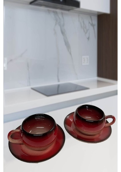 Kırmızı Siyah Dekoratif Çay Kahve Fincan Seti 2 Kişilik Şık Tasarım fırsatları