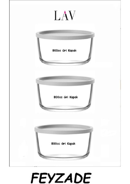 Gri 3'lü Yuvarlak Saklama Kabı 800 Cc, Kapaklı, Pratik ve Şık Tasarım