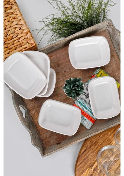 Beyaz Dikdörtgen Çerezlik Kase, 13 Cm, 6'lı Set