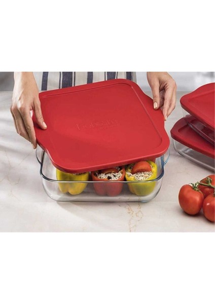 Turuncu Kare Silikon Kapaklı 2000 Cc, Dayanıklı ve Şık Mutfak Gereci