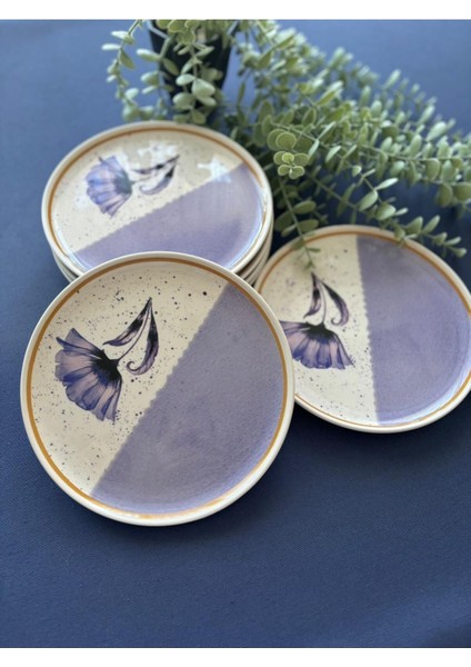 Mor Gelincik Desenli 6'lı Servis/pasta Tabağı Takımı modelleri