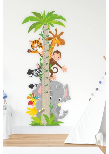 Sevimli Safari Hayvanları Temalı Boy Ölçer Duvar Sticker, Şık ve Eğlenceli Dekorasyon Seçeneği