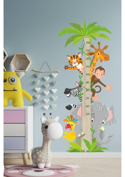 Sevimli Safari Hayvanları Temalı Boy Ölçer Duvar Sticker, Şık ve Eğlenceli Dekorasyon Seçeneği modelleri