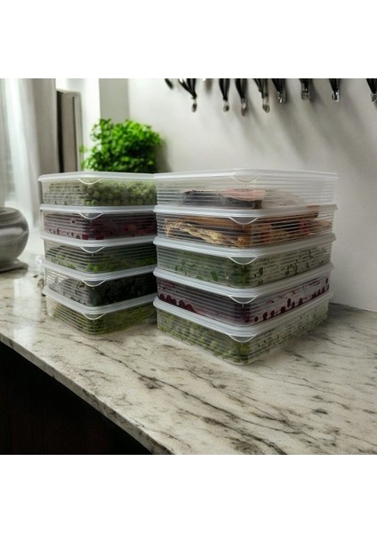 Büyük Boy 10'lu Dikdörtgen Vakumlu Sızdırmaz Saklama Kabı Seti, Beyaz modelleri