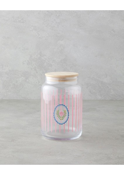 Çerçeveli Pembe Cam Kavanoz 800 Ml, Retro Tarzı, Şık ve Kullanışlı Tasarım