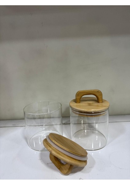 Bambu Vakum Kapaklı 2'li Cam Kavanoz Seti, 600ML x 2 Adet, Şık ve Kullanışlı Tasarım