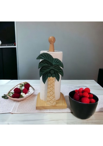 Yeşil Ahşap Rulo Havlu Aparatı Dekoratif Peçetelik