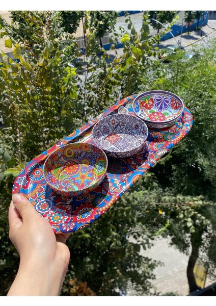 Renkli Metal Desenli 3'lü Kase Seti, Sunum ve Çerezlik Için Şık Tasarım