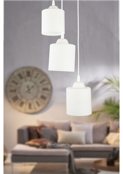 Şık 3'lü Cam Avize, Modern Tasarım ve Parlak Beyaz Renk ile Yaşam Alanınıza Şıklık Katın