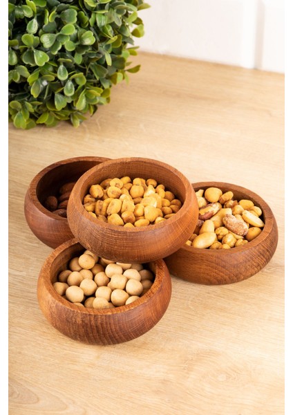 4'lü Doğal Koyu Renk Ahşap Çerezlik Kase Seti, Şık ve Kullanışlı!