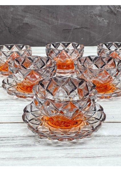 12 Parça Renkli Kristal Cam Çerezlik Kase ve Tabak Seti, Şık ve Zarif Tasarım