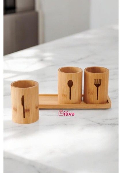 Bambu 4'lü Kaşıklık Seti, Tezgah Üstü Düzenleyici, Kahverengi fiyatları