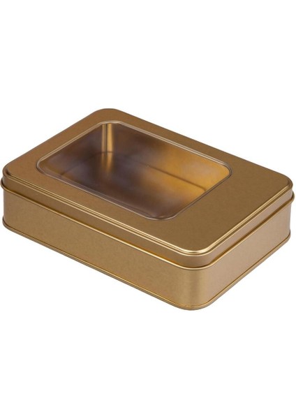 Pencereli Altın Renk Metal Kutu 19X13,5X4,5 Cm, Şık ve Kullanışlı Dekoratif Saklama Kutusu