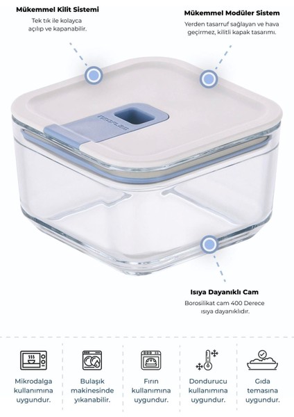 Bej Kare Cam Saklama Kabı 500ML, Sağlam ve Şık Tasarım fırsatları