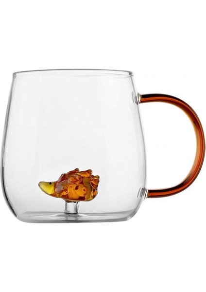 Brosilikat Cam Bardak, Şık ve Sevimli Kirpi Figürlü Kupa, Beyaz Renkli Içecek Kabı