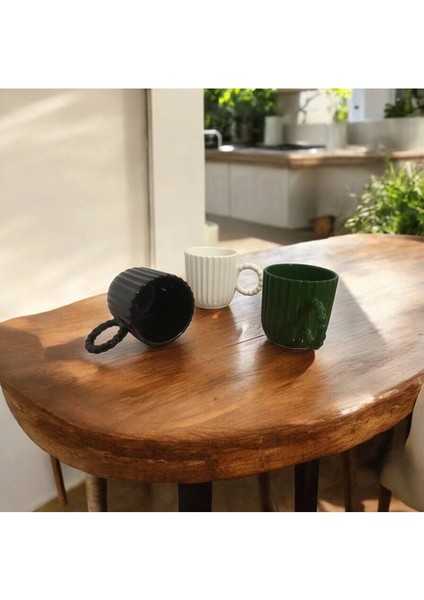 3'lü Desenli Renkli Boncuk Kulp Trendli Kupa Bardak Seti