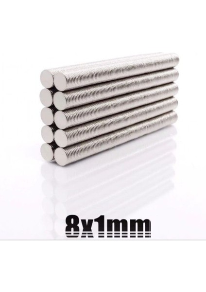 50 Adet Çap 8mm x Kalınlık 1mm Güçlü Yuvarlak Neodyum Mıknatıs Siyah fiyatları