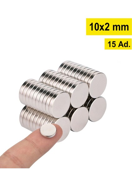 15 Adet Yuvarlak Güçlü Neodyum Mıknatıs, 10X2 Mm, N35 Kalite