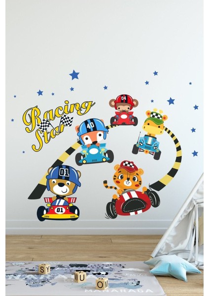 Sevimli Hayvanlar Yarışma Temalı Duvar Sticker Seti, Beyaz