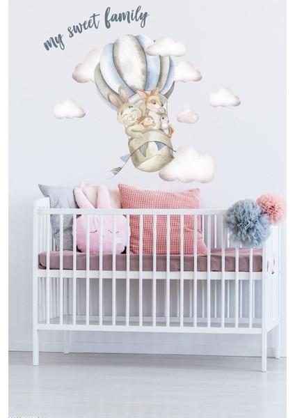 Balonlu Tavşan Ailesi Duvar Sticker Seti, Neşeli ve Sevimli Dekorasyon Içerir. fiyatları