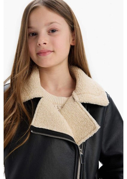 Kız Çocuk Su İtici Ceket Yaka Pelüş Astar Suni Deri Ceket Mont C4978A825AU fırsatları