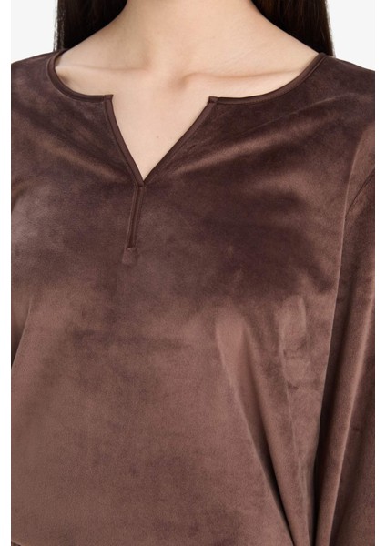 Pijama Takımı Regular Fit Uzun Kollu Velur Üst Uzun Alt-Fall in Love indirimleri