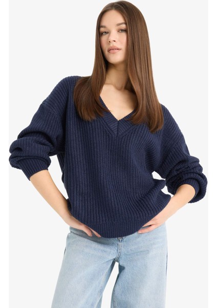 Oversize Geniş Kalıp V Yaka Triko Kazak Z7135AZ25WN modelleri