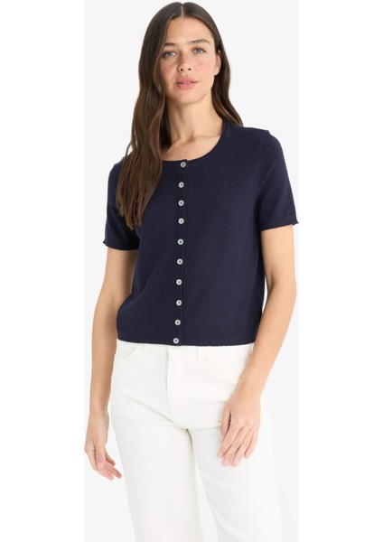 Regular Fit Bisiklet Yaka Düğmeli Kısa Kollu Triko Hırka E5770AX25AU modelleri