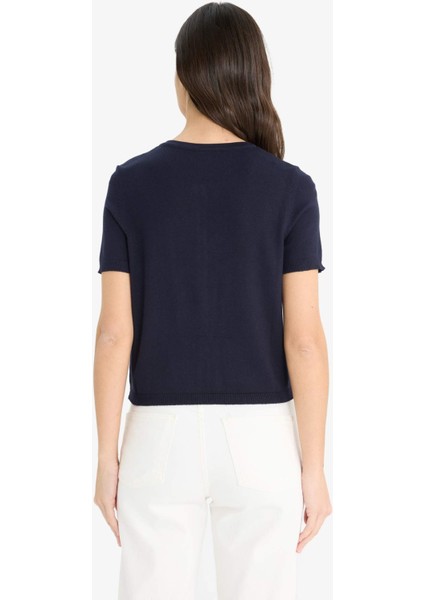 Regular Fit Bisiklet Yaka Düğmeli Kısa Kollu Triko Hırka E5770AX25AU indirimleri