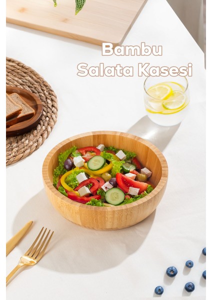 Orta Boy Doğal Bambu Salata Kasesi 20 Cm, Şık ve Dayanıklı Mutfak Aksesuarı