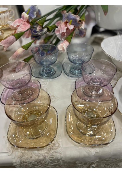 6 Kişilik Renkli 12 Parça Çerezlik ve Sunumluk Seti