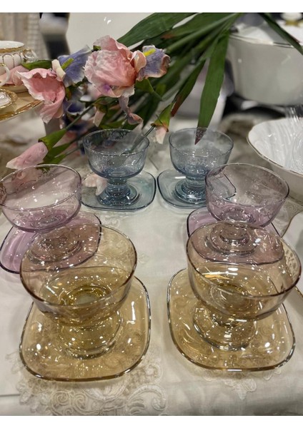 6 Kişilik Renkli 12 Parça Çerezlik ve Sunumluk Seti