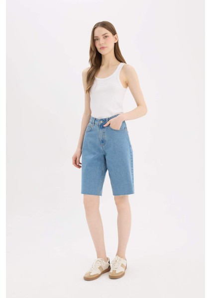 Yüksek Bel Jean Bermuda Şort E0709AX25SM fiyatları