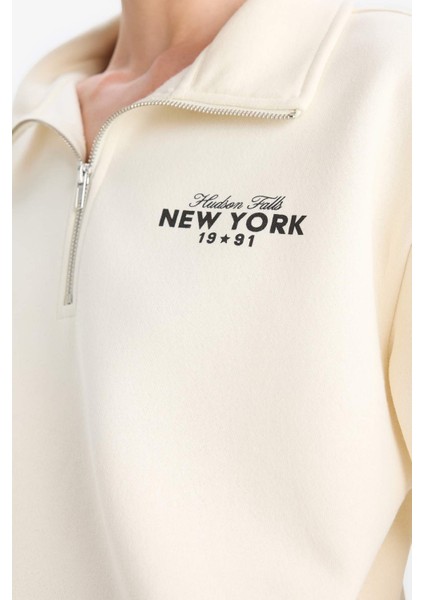 Regular Fit Yarım Fermuarlı Baskılı Kalın Sweatshirt F1066AX25AU indirimleri