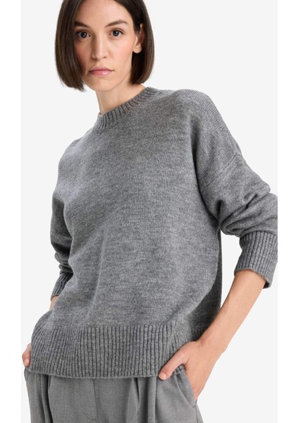 Oversize Geniş Kalıp Bisiklet Yaka Triko Kazak F3895AX25WN fırsatları