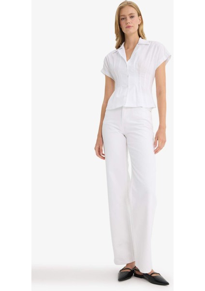 Fitted Ceket Yaka Poplin Kısa Kollu Gömlek fiyatları