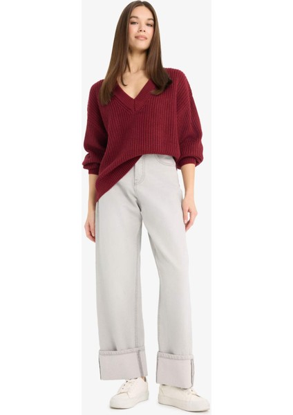 Oversize Geniş Kalıp V Yaka Triko Kazak fiyatları