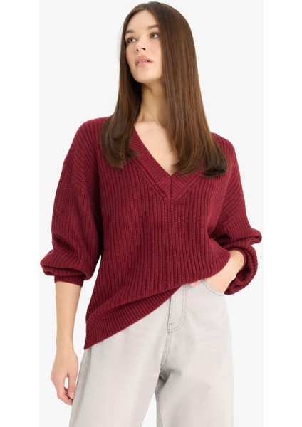 Oversize Geniş Kalıp V Yaka Triko Kazak modelleri