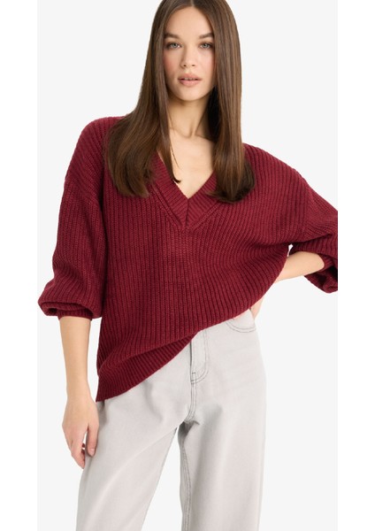 Oversize Geniş Kalıp V Yaka Triko Kazak fırsatları