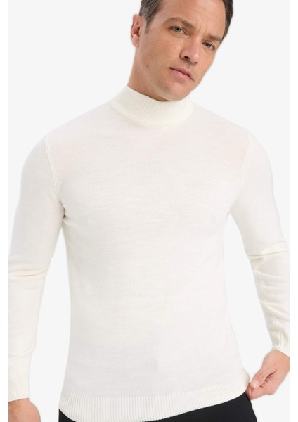 Slim Fit Dar Kesim Balıkçı Yaka Basic Düz Triko Kazak R1127AZ25WN