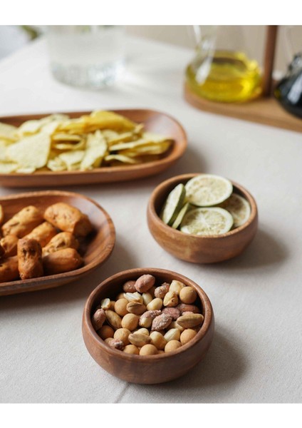 Kahverengi 4’lü Akasya Çerezlik ve Kahvaltılık Kase Takımı