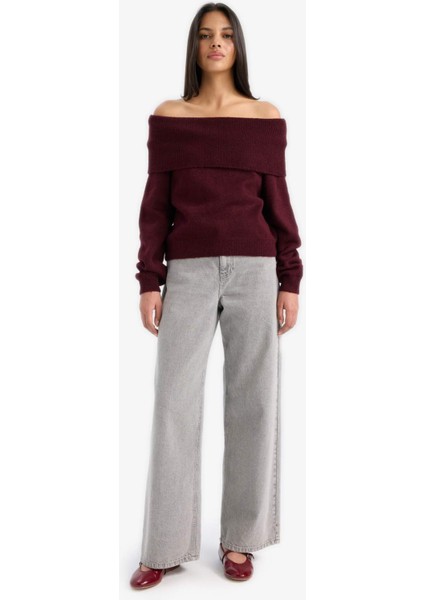 Regular Fit Açık Omuz Triko Kazak F3029AX25WN fiyatları