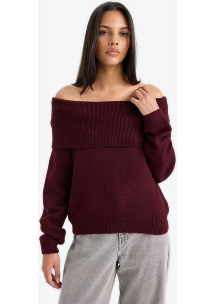 Regular Fit Açık Omuz Triko Kazak F3029AX25WN fırsatları