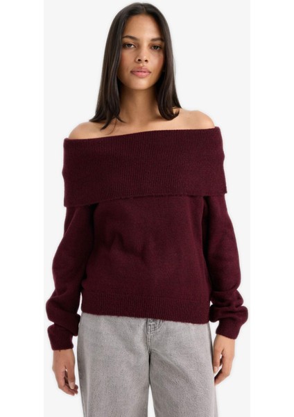 Regular Fit Açık Omuz Triko Kazak F3029AX25WN indirimleri