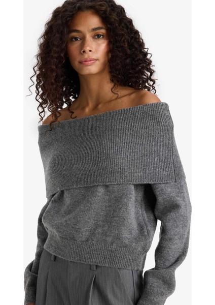 Regular Fit Açık Omuz Triko Kazak F3029AX25WN