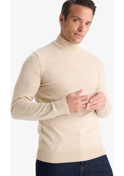 Slim Fit Dar Kesim Balıkçı Yaka Basic Düz Triko Kazak R1127AZ25WN